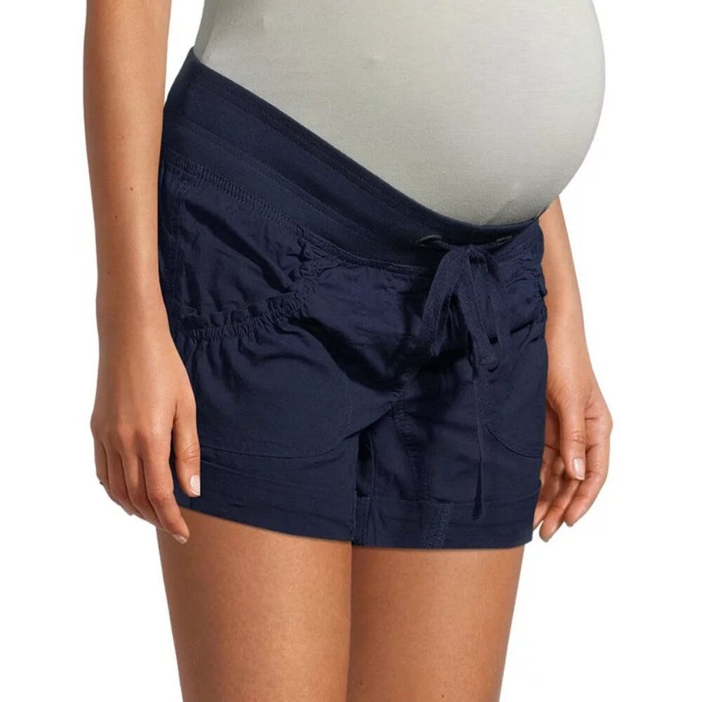 Maternity Roll Cuff Cargo Shorts with Drawstring and Underbelly Panel